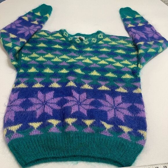 Gallagher Mohair Teal Geometric VTG Sweater Size Medium - Picture 8 of 13